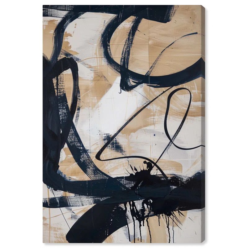 Flowing Abstract Shapes Beige and Black Canvas Wall Art, 24" x 36"