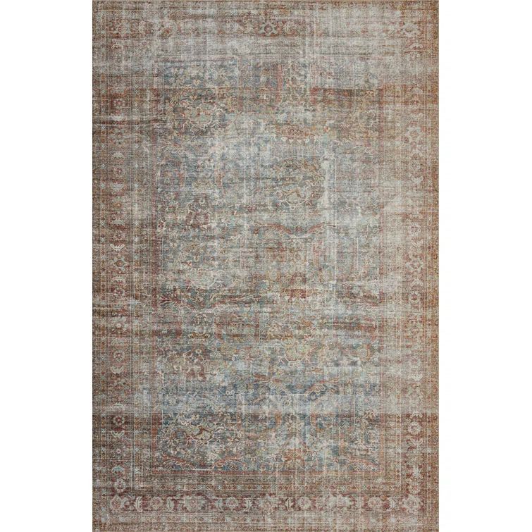 Lagoon and Brick Rectangular Synthetic Easy Care Area Rug