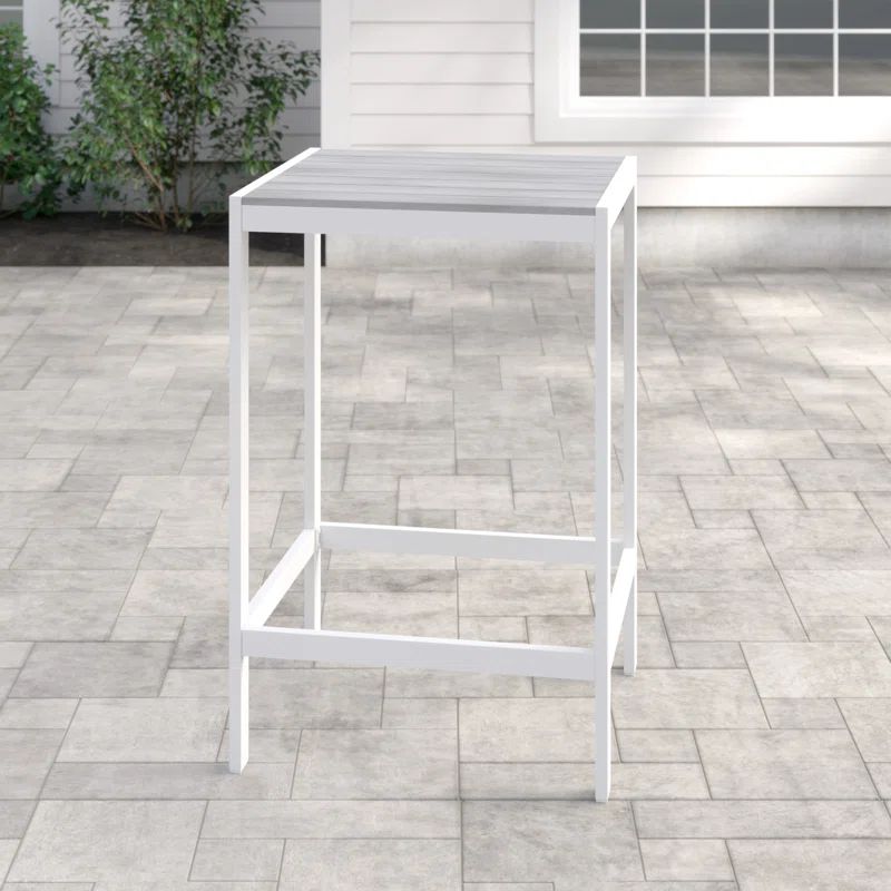 Maine White and Light Gray Aluminum Outdoor Bar Table
