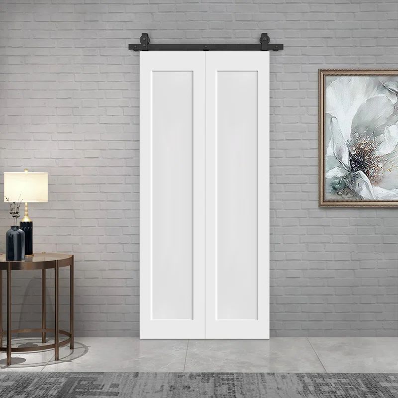 White 24" x 84" Composite Bi-Fold Door with Sliding Barn Hardware