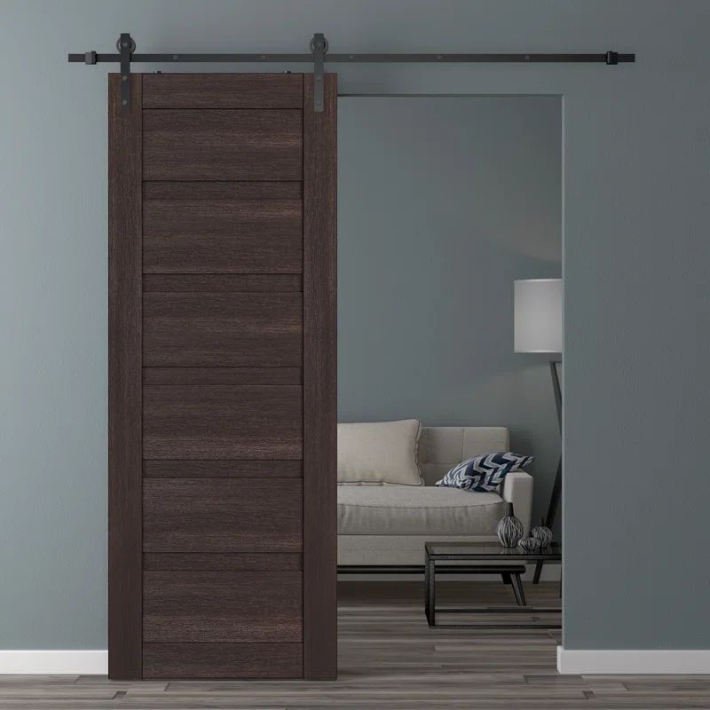 Ribeira Ash Dark Brown Solid + Manufactured Wood Sliding Barn Door with Installation Hardware Kit