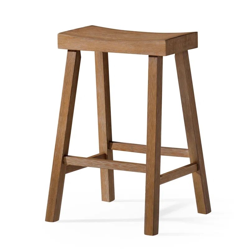 Antiqued Natural Wooden Saddle Counter Stool