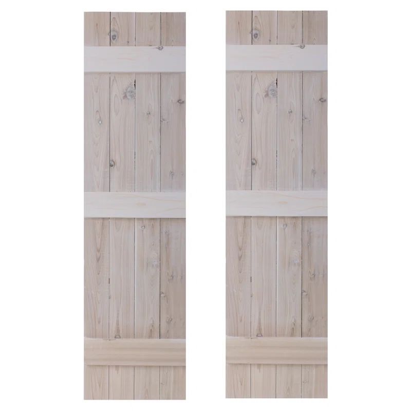 Whitewash Cedar Board and Batten Decorative Shutters, 42" x 14"