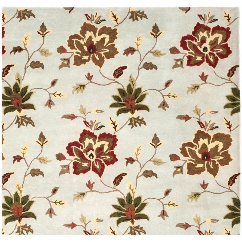 Handmade Multicolor Floral Wool Tufted Square Rug 6'x6'