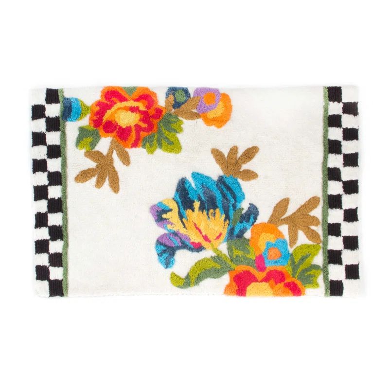 Floral Whisper Modern Cotton Bath Mat 34"L x 21"W - White