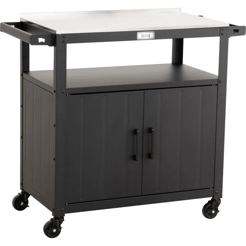 Black Stainless Steel Outdoor Grill Cart with Storage Cabinet