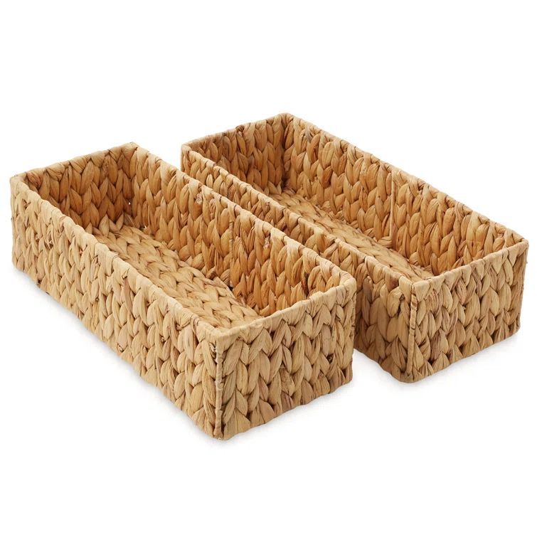 Natural Seagrass Rectangular Storage Baskets with Wooden Handles