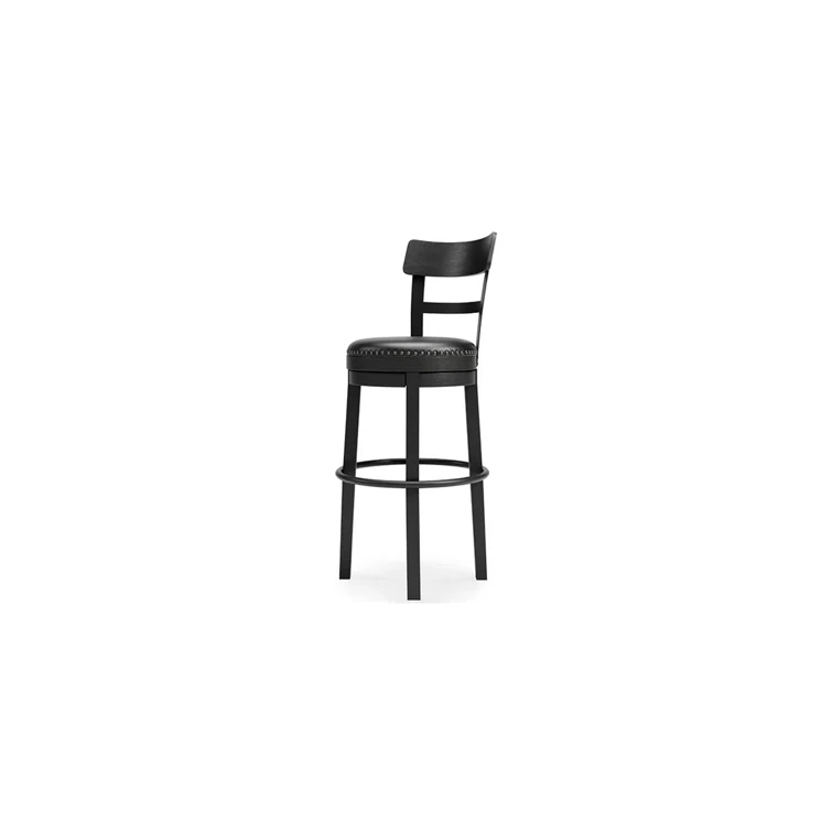 Transitional Black Wood Swivel Barstool with Nailhead Trim