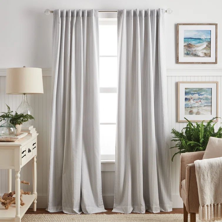 Gray Striped Cotton Blend Blackout Curtain Panels, 95" Length