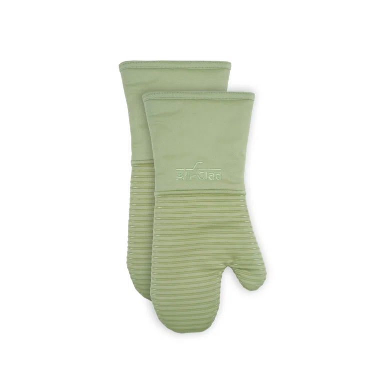 Fennel Green Silicone and Cotton Oven Mitts, 14" x 7" Set of 2