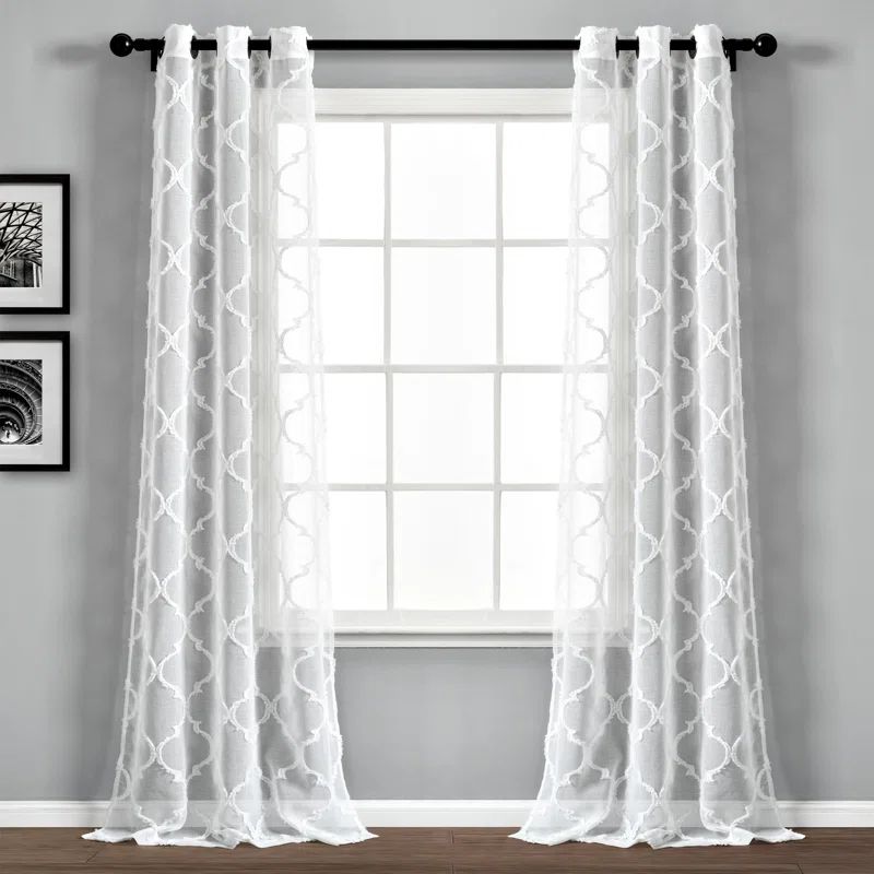 White Sheer Polyester Grommet Window Curtain Panels, 95" Long