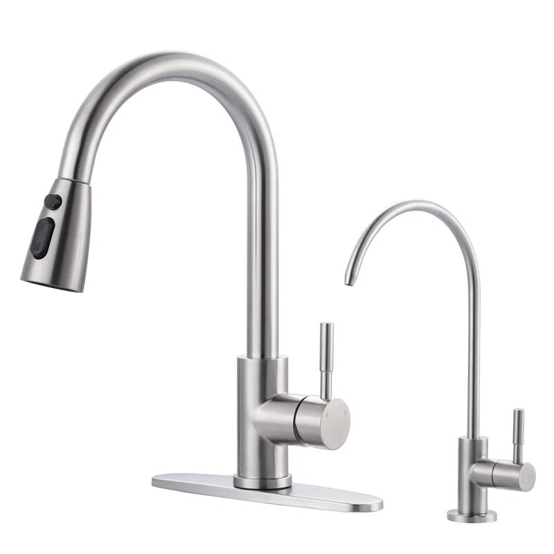 Brushed Nickel High-Arc Kitchen Faucet with Pull-Out Spray