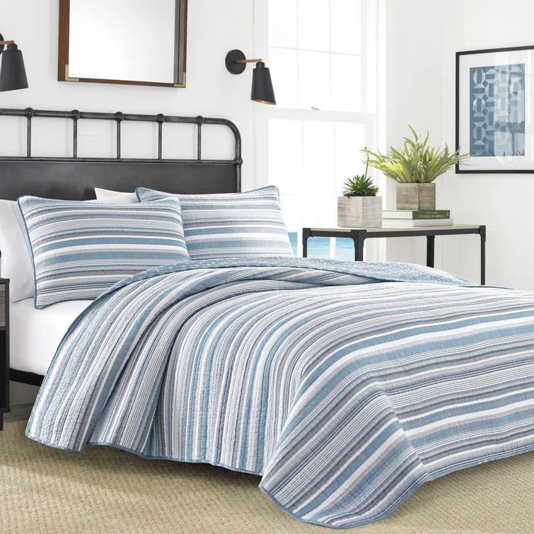Blue Heather Cotton Reversible Full Quilt Set