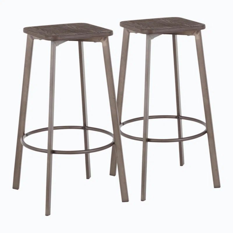 Clara Industrial Gray and Brown Metal Bar Stools, Set of 2