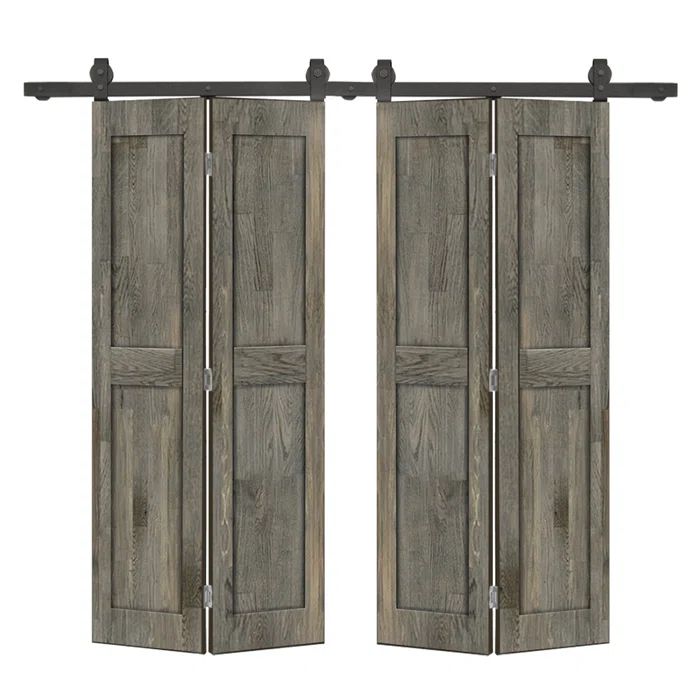 Weather Gray Pine Wood 40" x 80" Bi-Fold Door with Sliding Hardware