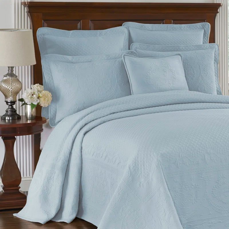 Full Blue Cotton Reversible Bedspread Set