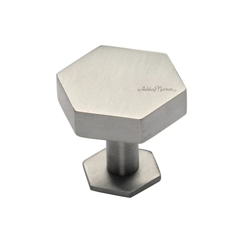 Modern Satin Nickel Hexagonal Cabinet Knob with Rosette