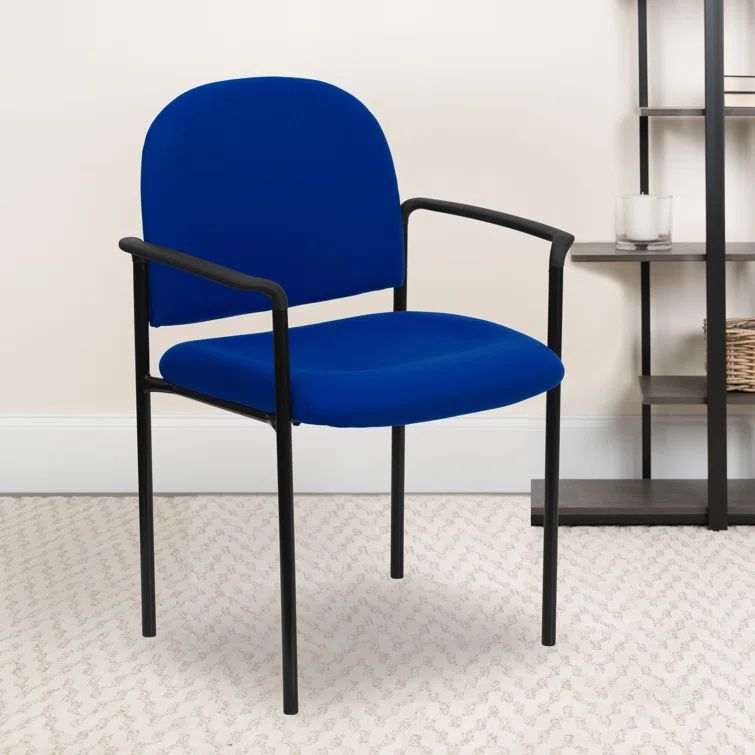 Navy Blue Fabric and Metal Stackable Side Chair with Arms