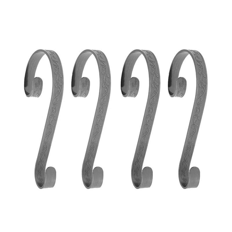 Pewter Embossed Holly Stocking Holders, 4 Pack
