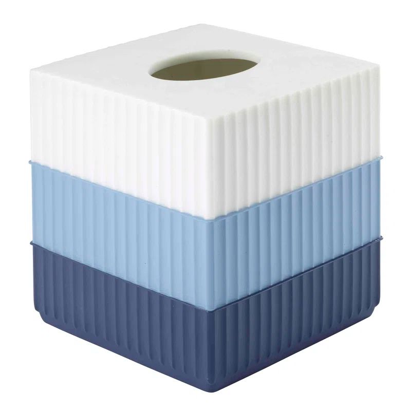 Blue and White Resin Fluted Tissue Box Cover