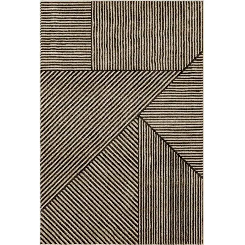 Black and Beige Geometric Polyester Area Rug