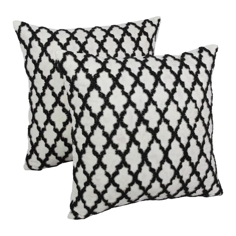 Black and Ivory Cotton Geometric Square Decorative Pillow Set