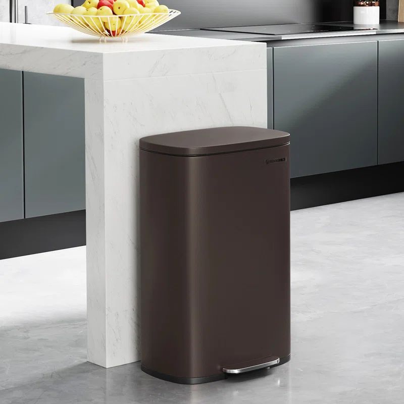 Brown Stainless Steel 13 Gallon Rectangular Kitchen Trash Can with Pedal