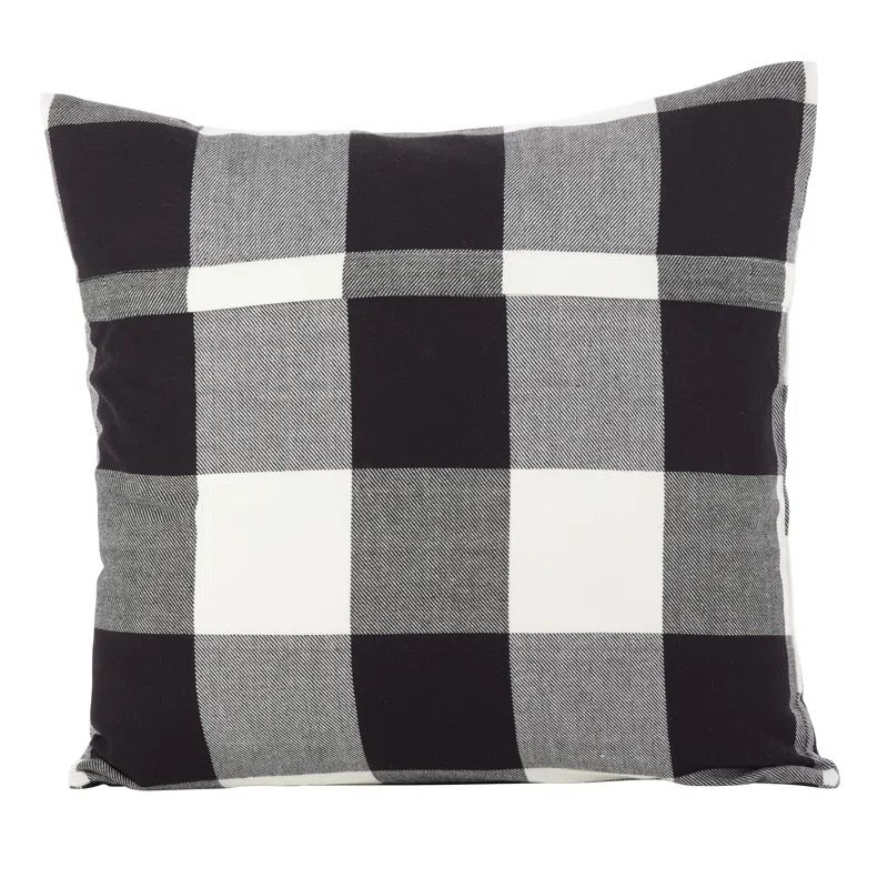 Cabin Cozy Classic Plaid Cotton Throw Pillow, Black and White