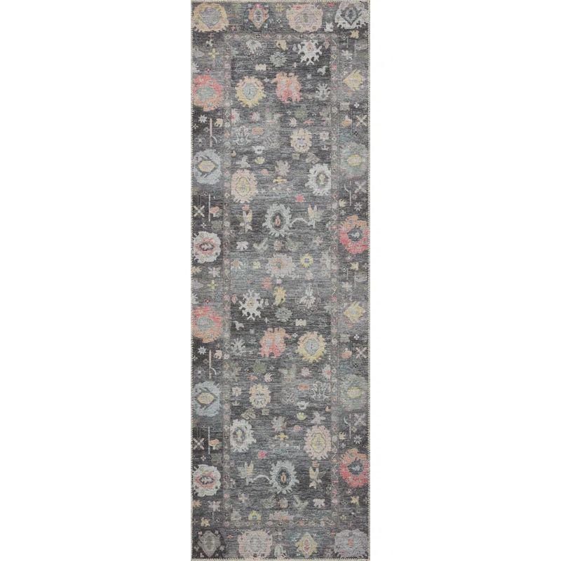 Elysium Charcoal and Multi Polyester Low Pile Runner Rug