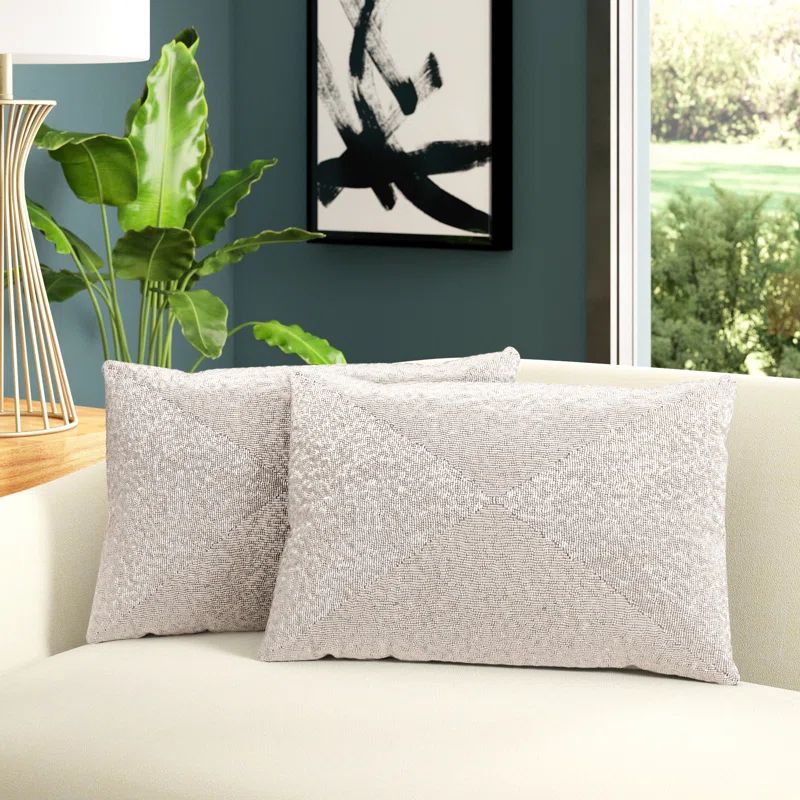 Sparkling Pearl White Beaded Rectangular Pillow Set