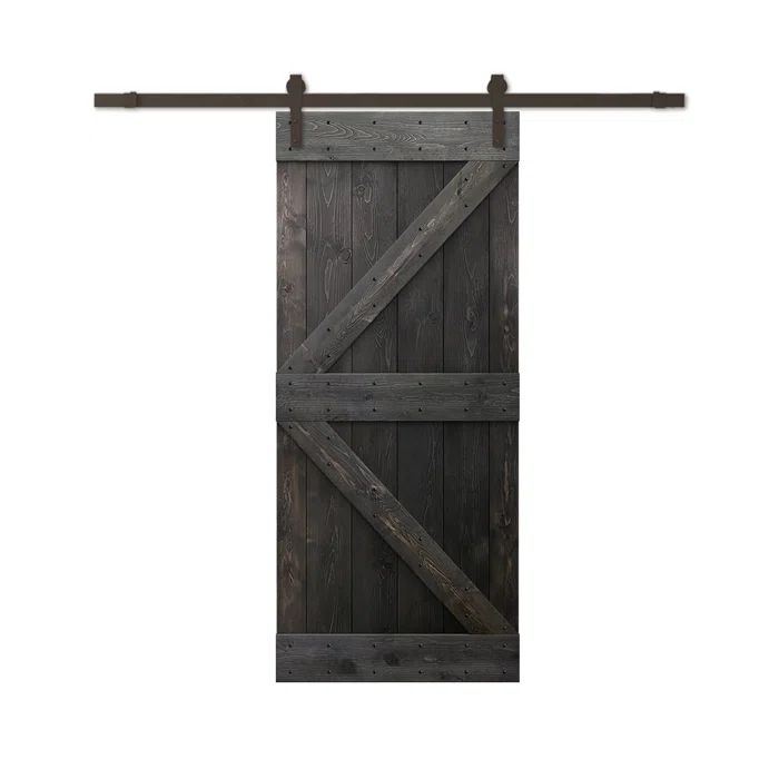 Charcoal Black Knotty Pine Sliding Barn Door with Oil-Rubbed Bronze Hardware