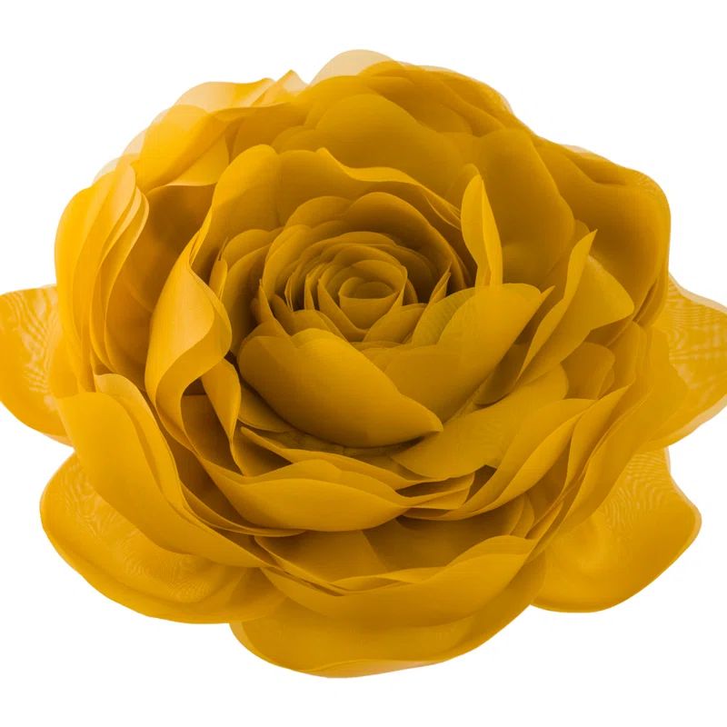 Goldenrod 12" Round Satin and Gauze Rose Throw Pillow