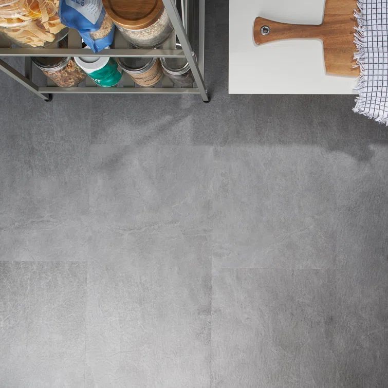 Large Format Dark Gray Slate Click-Lock Waterproof Vinyl Tile Flooring