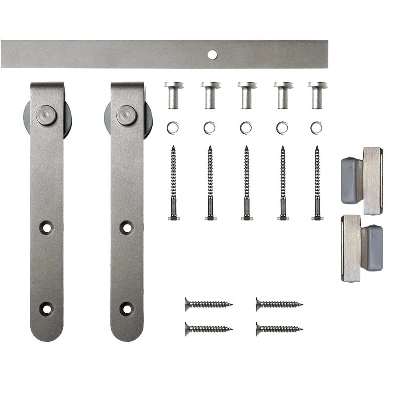 Satin Nickel Hook Mini Single Track Barn Door Hardware Kit