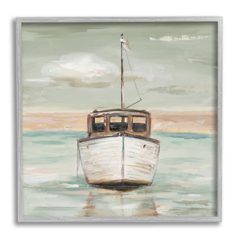 Gray Framed Sunset Ocean Canvas Print, 12 x 12