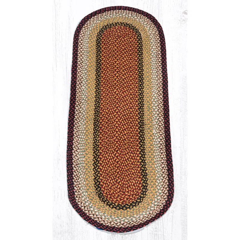 Handmade Jute Braided Oval Runner Rug in Black, 24" x 72"