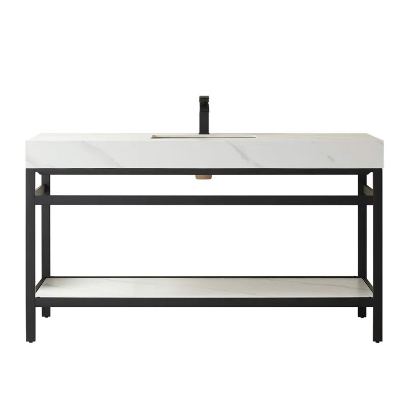 Funes 60" Matte Black and White Single Bathroom Vanity with Stone Top