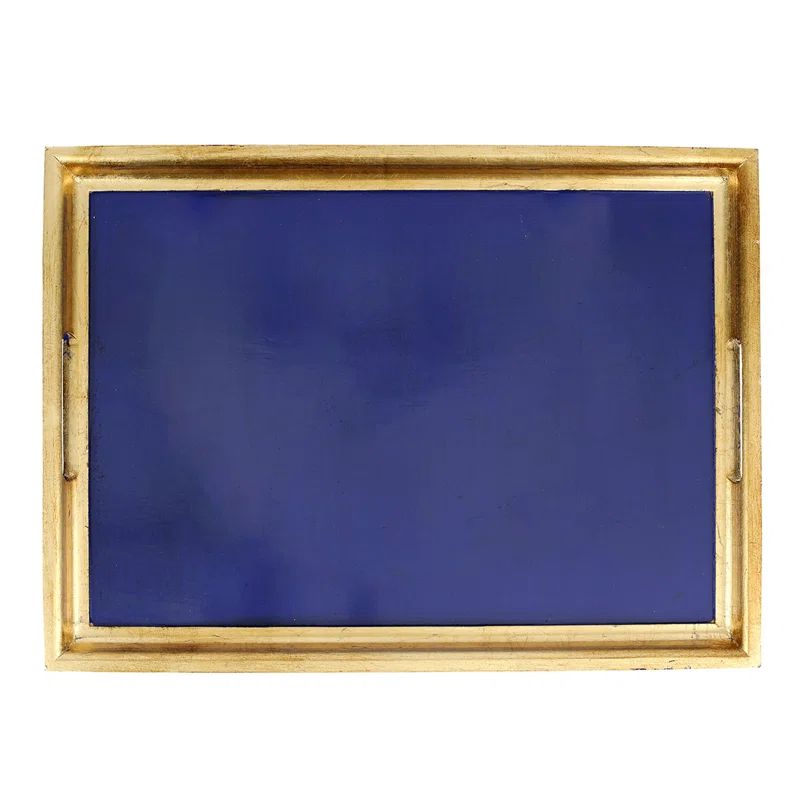Large Cobalt Blue and Gold Hand-Carved Wooden Tray