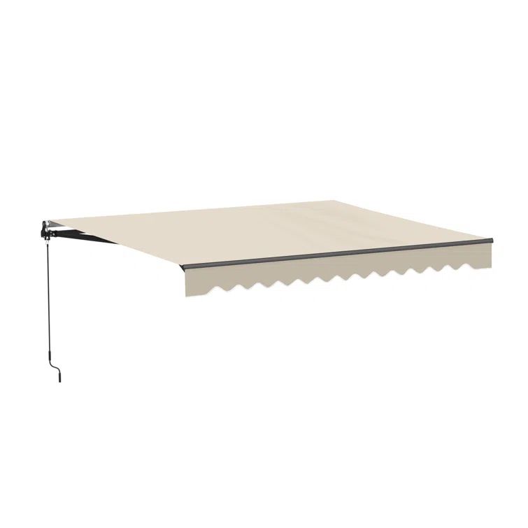 Ivory Retractable Patio Awning with Black Frame and Manual Crank