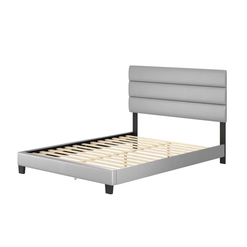 Paisley Queen Grey Faux Leather Upholstered Tufted Bed Frame