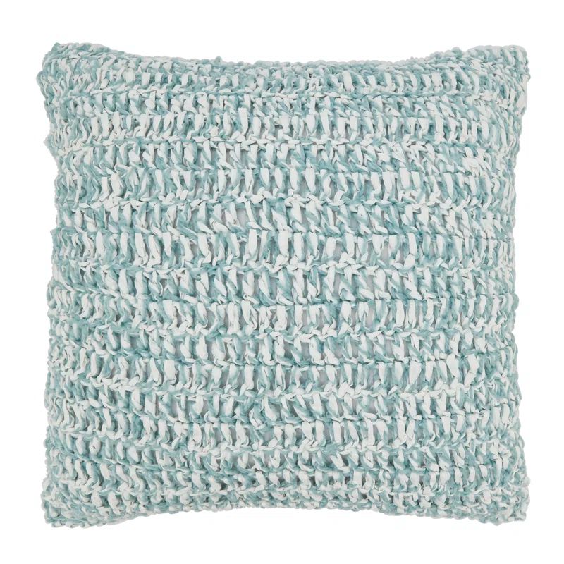 Zen Blue and White Raffia Poly Filled Outdoor Throw Pillow