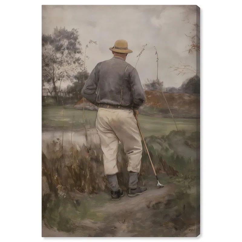 Vintage Golfer Portrait Wrapped Canvas Art in Neutral Tones