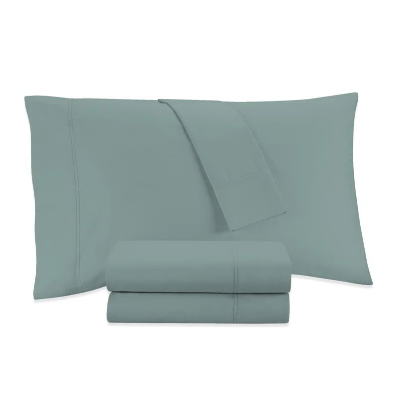 Aqua Blue Full Cotton Sateen Sheet Set with Pillowcases