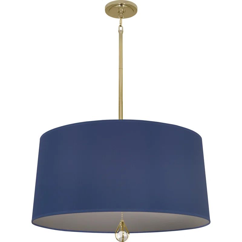 Polished Nickel 25.5" Drum Pendant with Crystal Finial and Ink Blue Shade