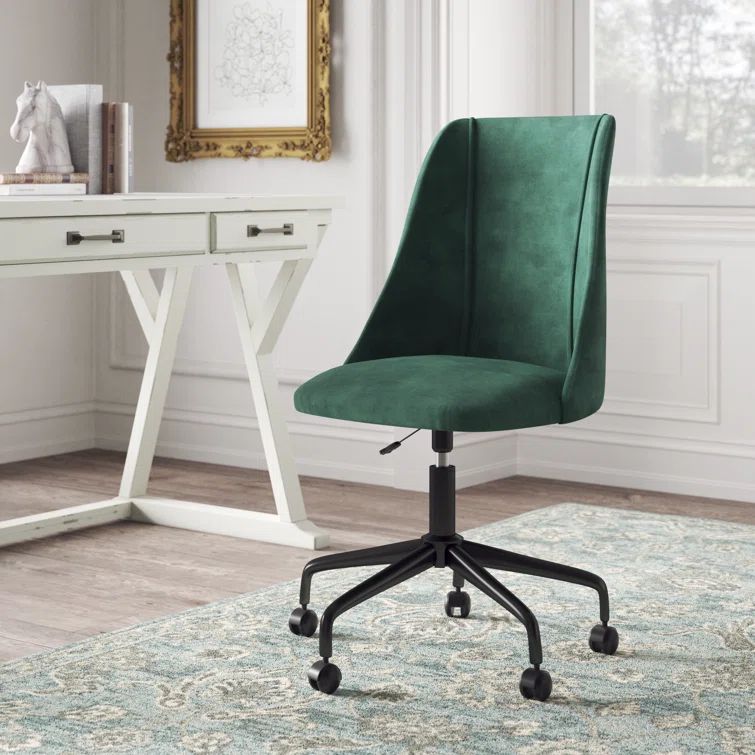 Rochelle Rose Velvet Swivel Task Chair with Metal Frame