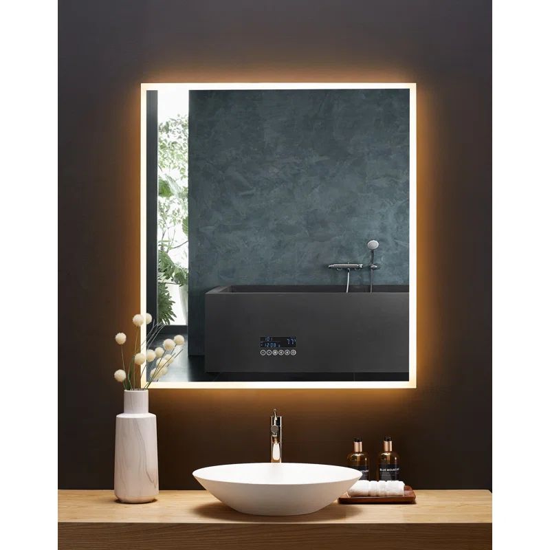 Immersion 40"x36" Frameless LED Bathroom Vanity Mirror with Bluetooth and Defogger