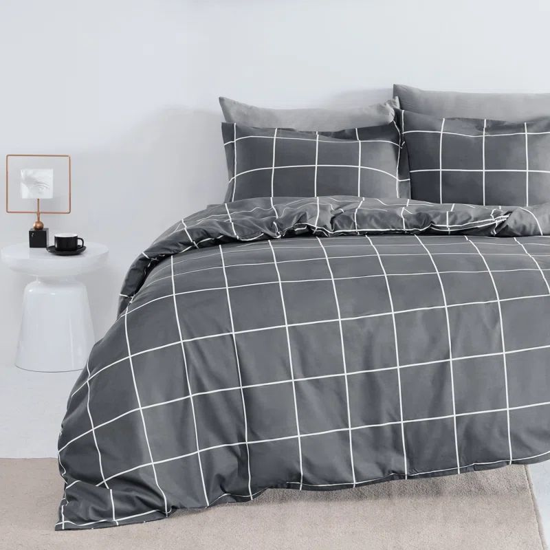 Twin White and Gray Microfiber Modern Duvet Cover Set