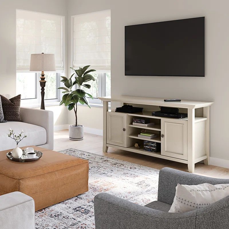 Antique White Quintuple-Tier Wood TV Stand with Cabinets