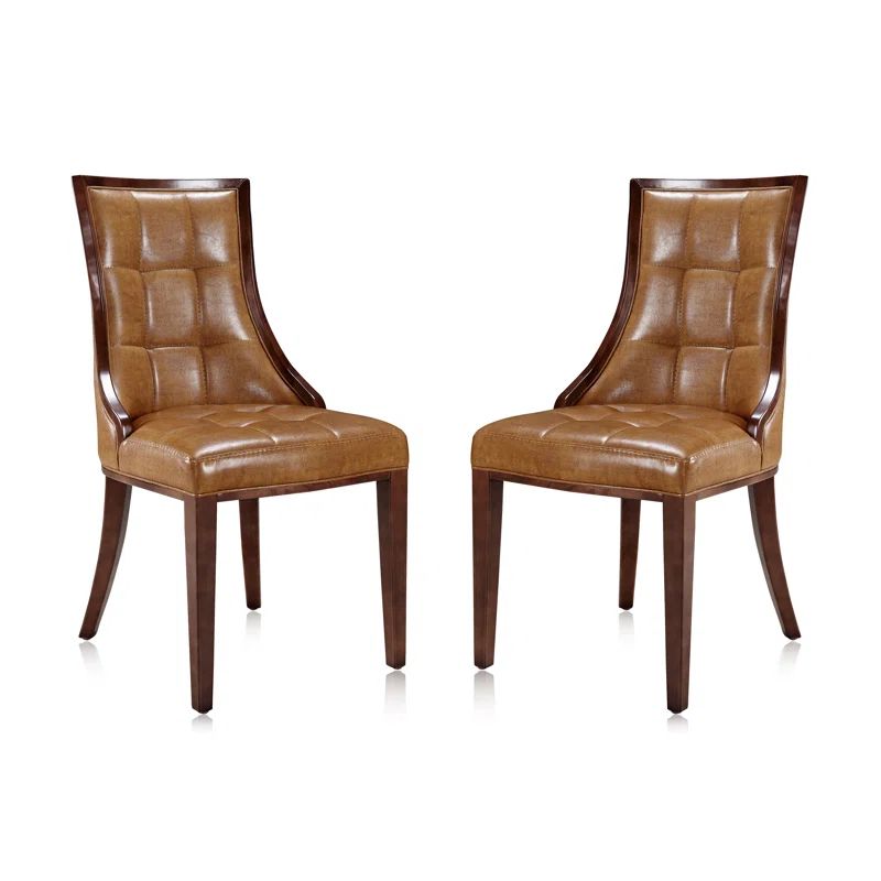Fifth Avenue Saddle Faux Leather and Walnut Wood Side Chair Set
