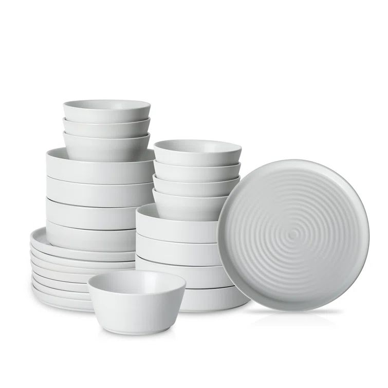 White Ceramic Ridged Dinnerware Set for 8
